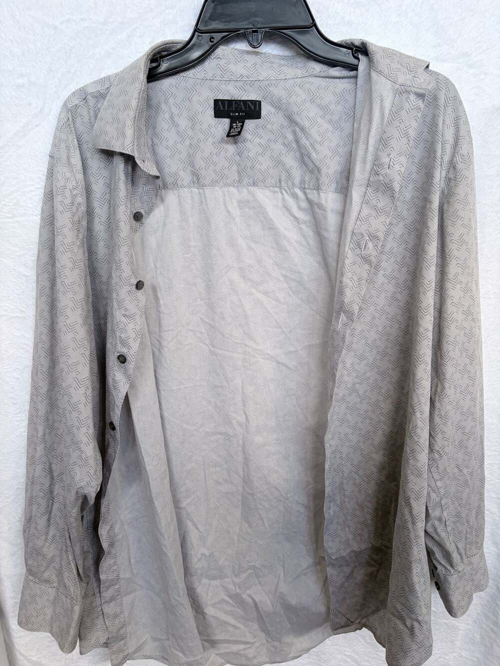Alfani Slim Fit Gray Chevron Pattern Long Sleeve Button Up Shirt